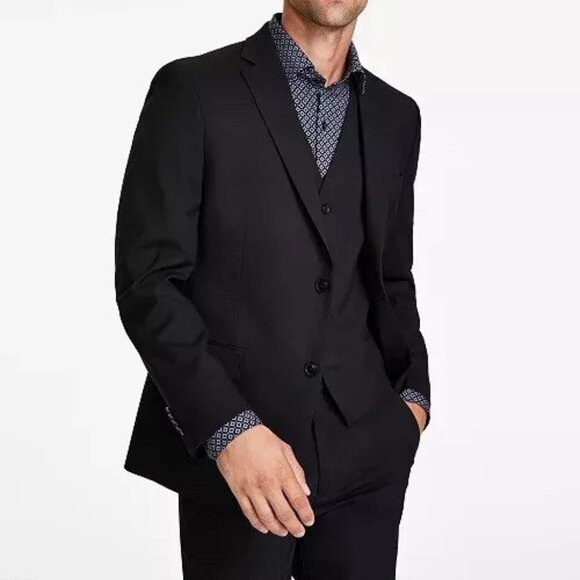 38R ALFANI Men's Suit Jacket Black Solid Classic Fit‎ Stretch E01034 - Picture 6 of 8